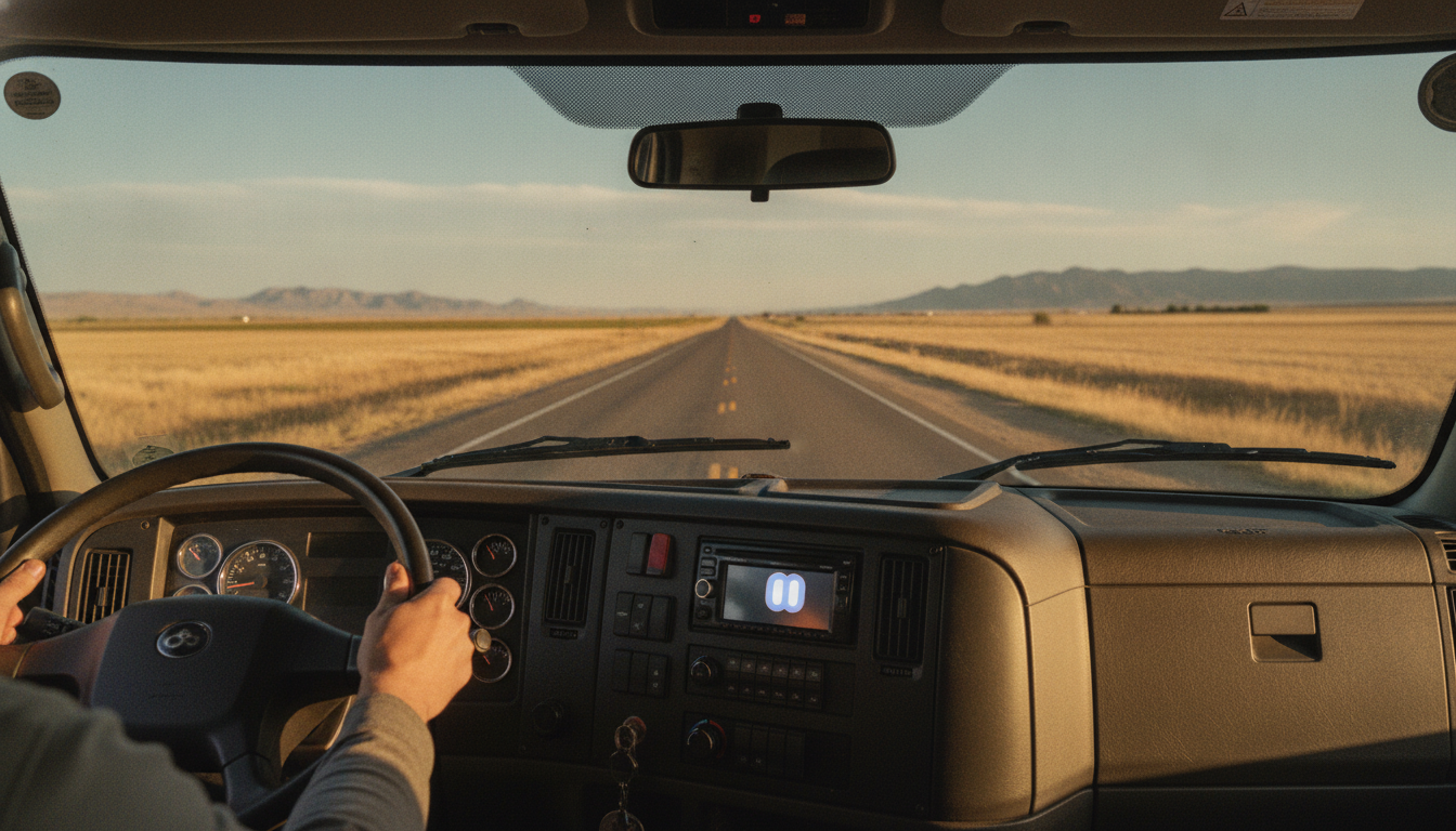 A service crew driving toward the next customer